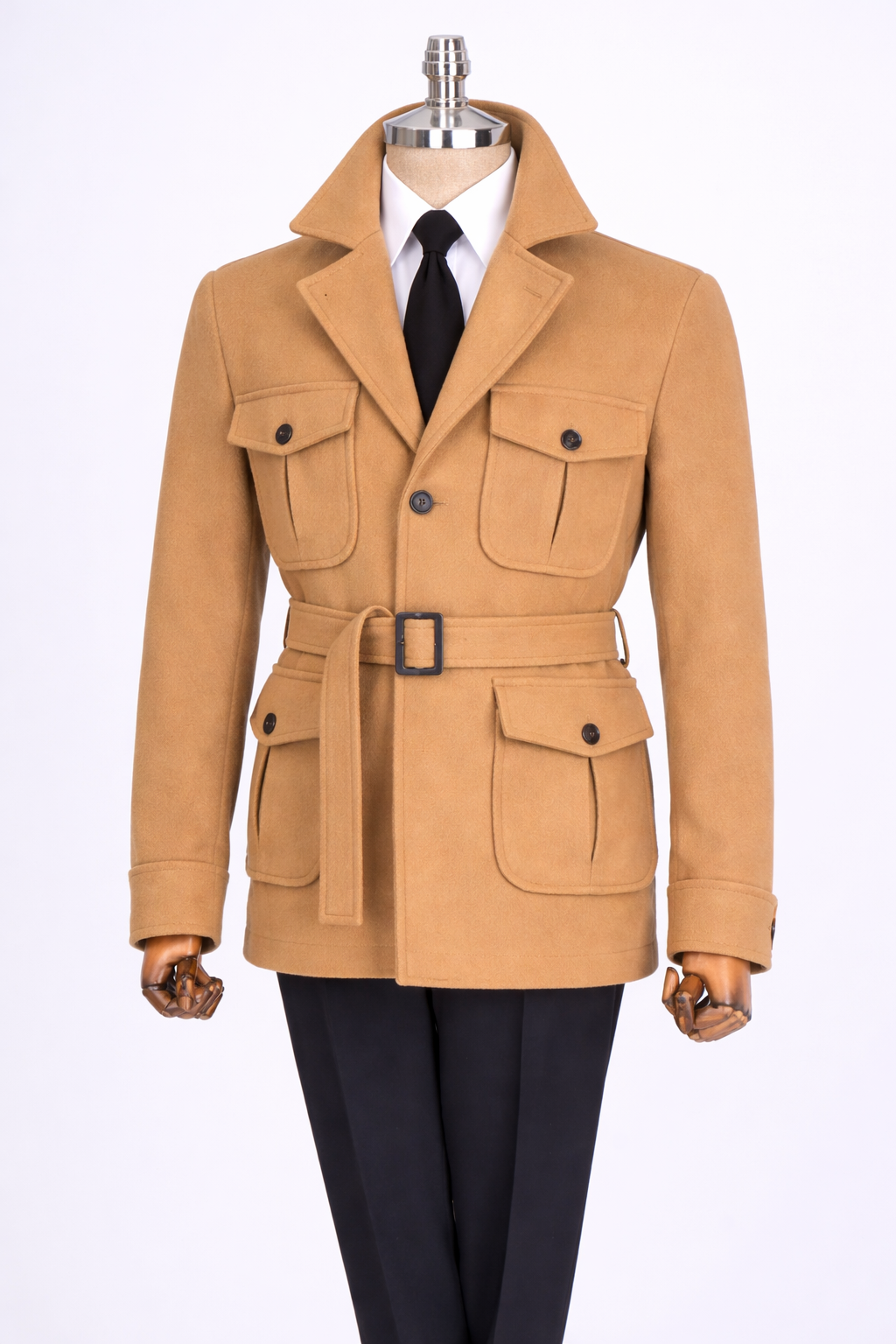 French Cuff Men's Camel Cashmere 4-Pocket Jacket