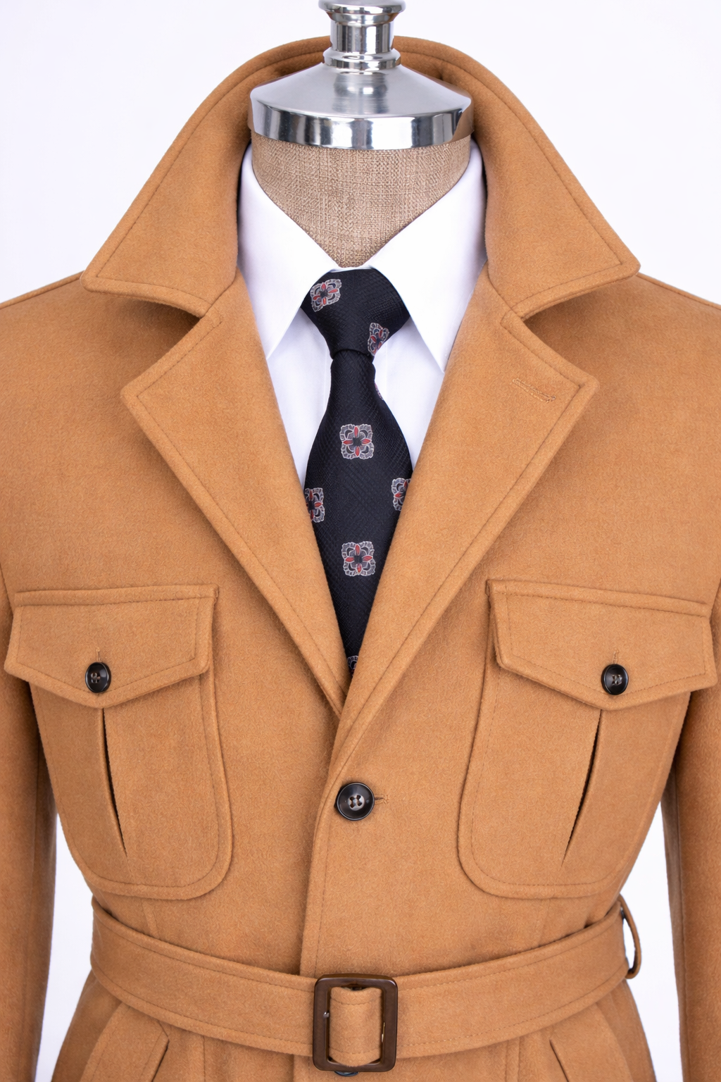French Cuff Men's Camel Cashmere 4-Pocket Jacket
