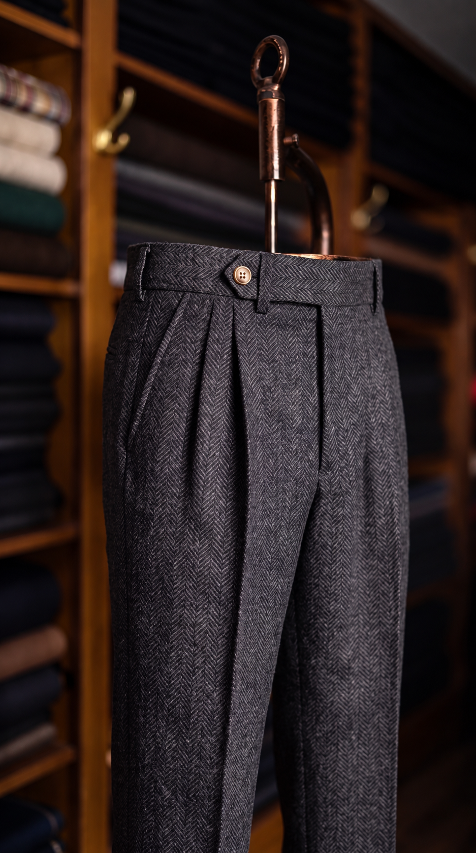 Viceroy Black Herringbone Double Pleated Trousers for Men