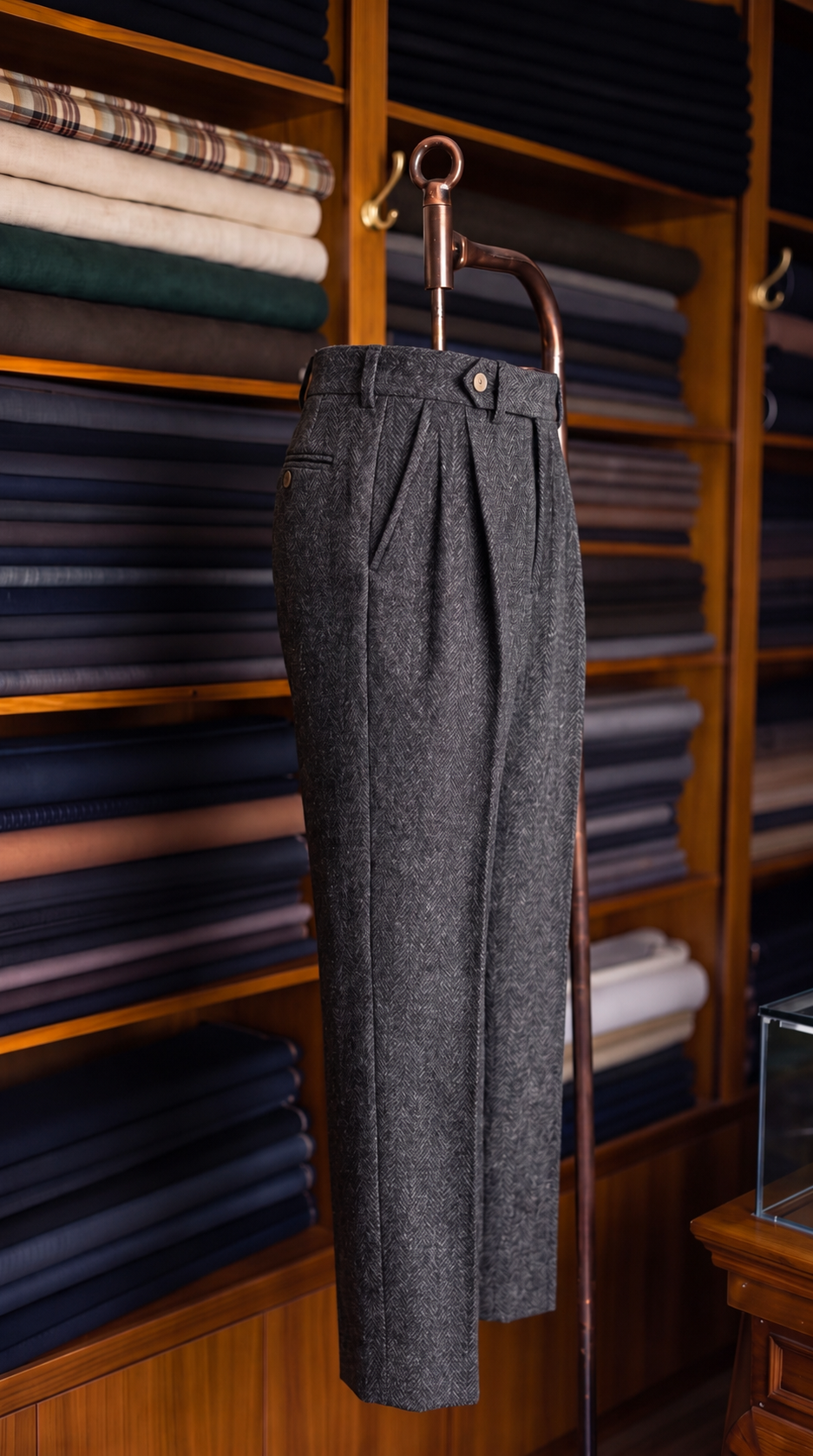Viceroy Black Herringbone Double Pleated Trousers for Men
