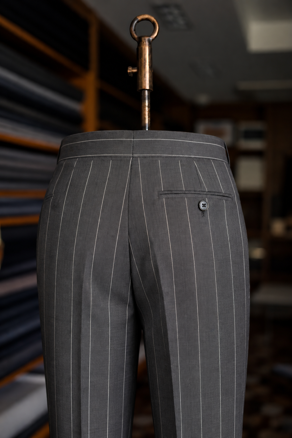 Imperial Gunmetal Stripe Double Pleated Trousers For Men