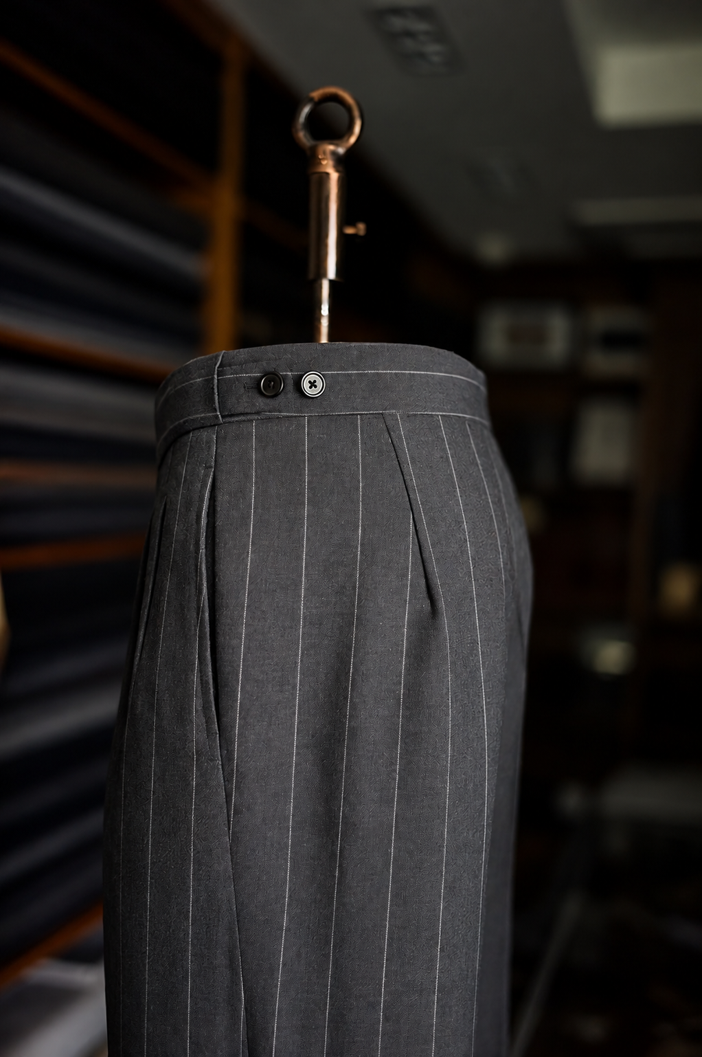 Imperial Gunmetal Stripe Double Pleated Trousers For Men
