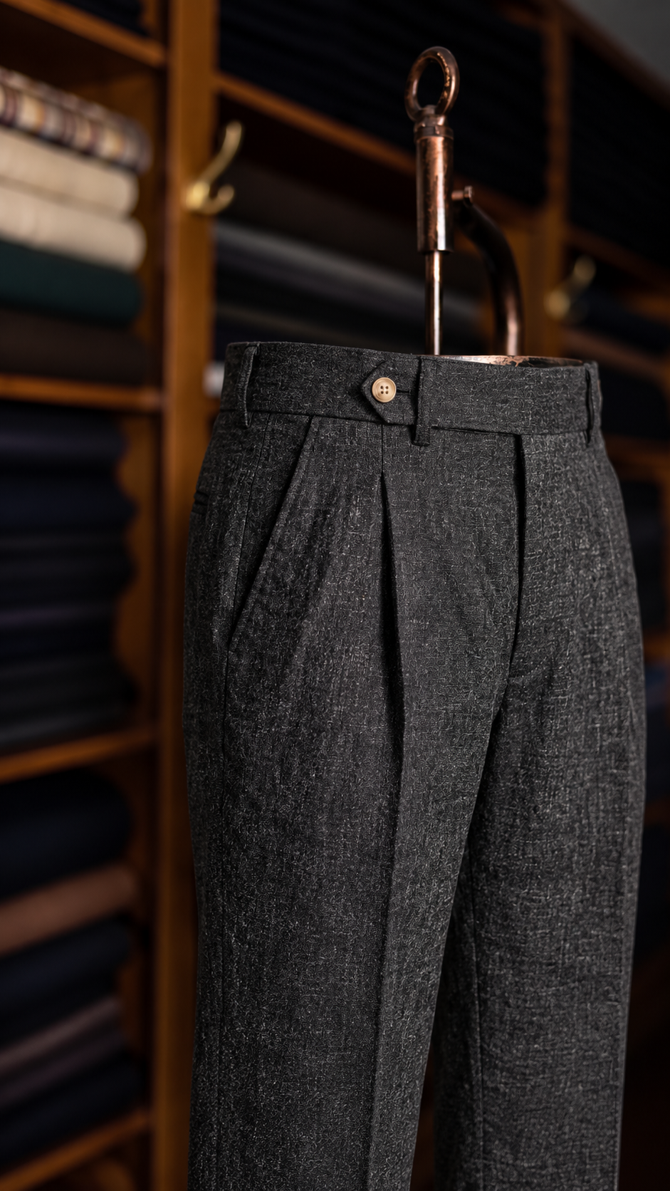 Viceroy Black Marino Wool Double Pleated Trousers for Men