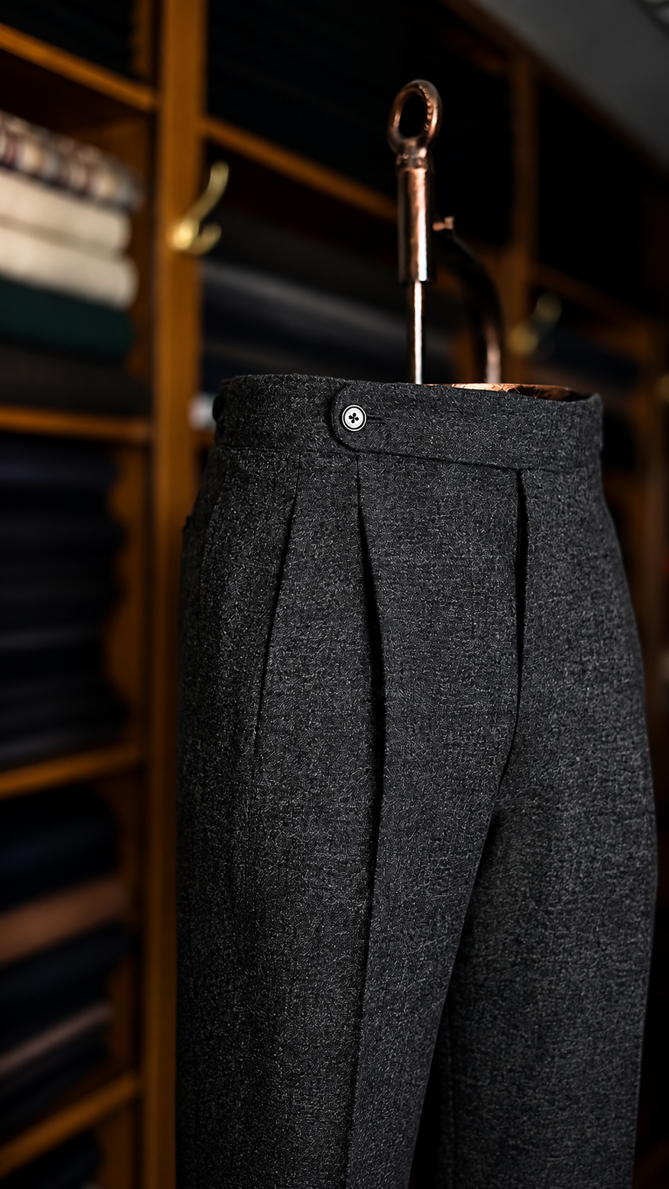 Imperial Black Marino Wool Double Pleated Trousers for Men