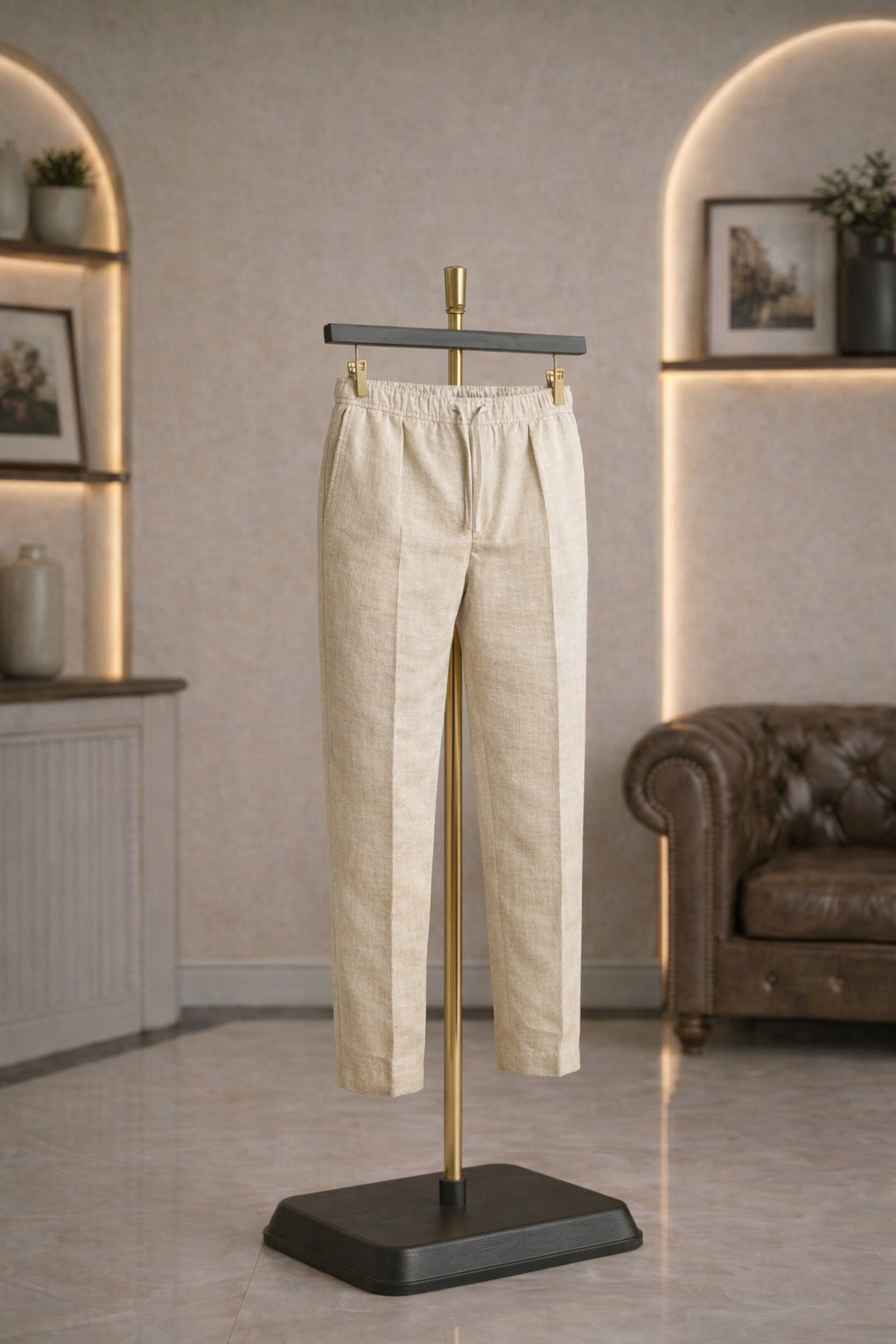 Beige Linen Drawstring Trouser Pant by French Cuff