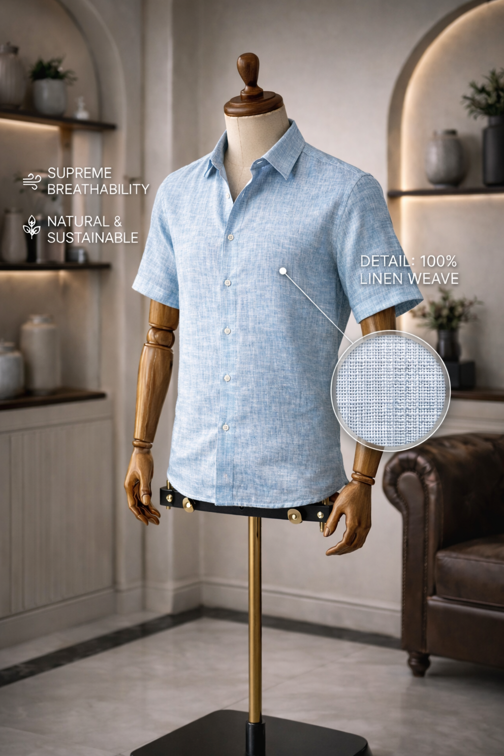 Half Sleeve Men's Pure Linen Sky Blue Shirt | Summer Wear
