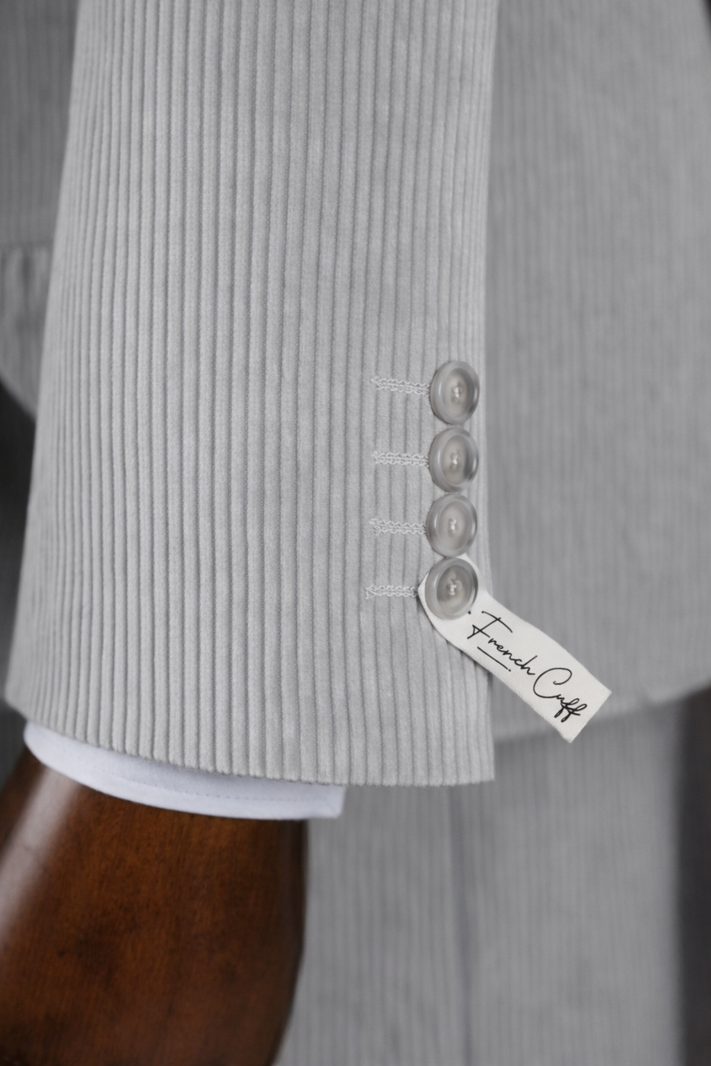 French Cuff Corduroy Light Grey Double Breasted 2-Piece Suit