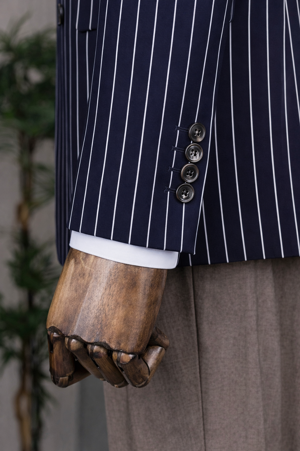 French Cuff Men's Navy Striped Double Breasted Blazer