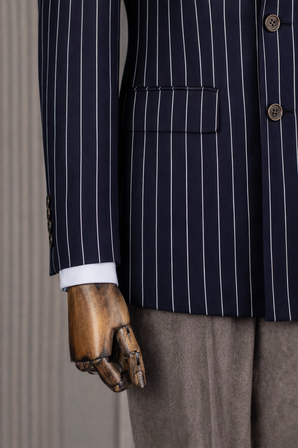 French Cuff Men's Navy Striped Double Breasted Blazer