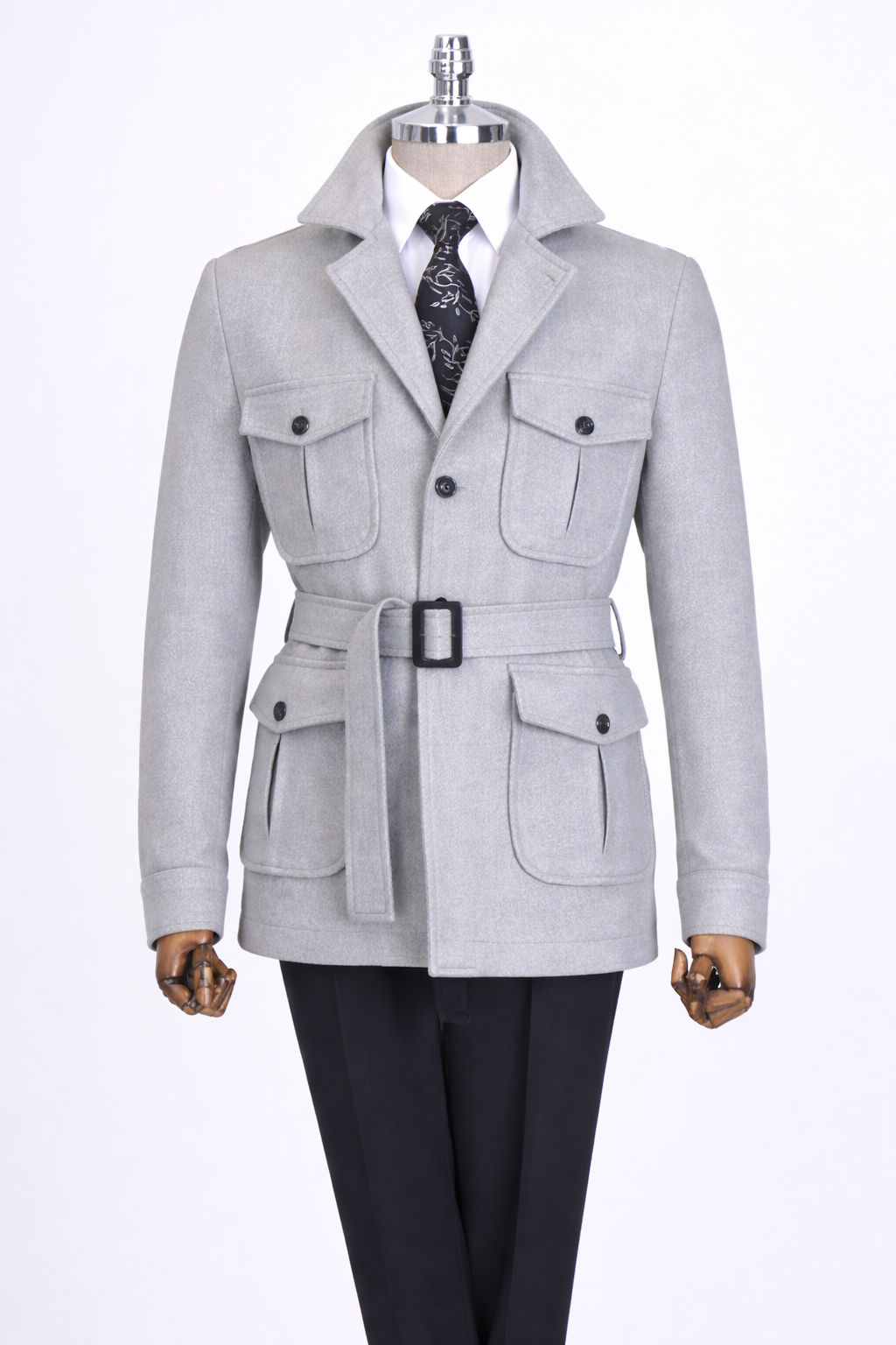 French Cuff Men's Ash Grey Cashmere 4-Pocket Jacket