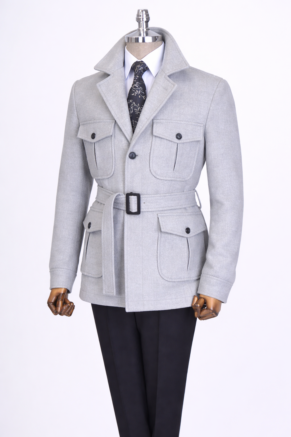 French Cuff Men's Ash Grey Cashmere 4-Pocket Jacket