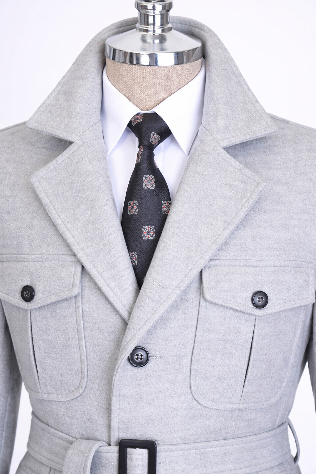 French Cuff Men's Ash Grey Cashmere 4-Pocket Jacket