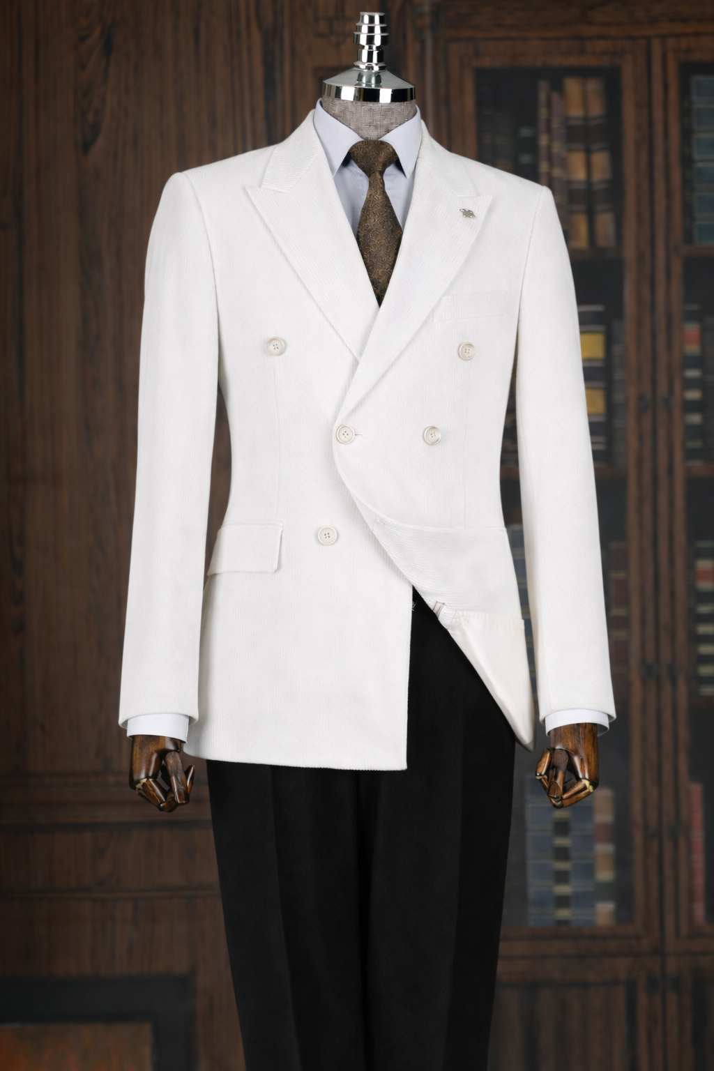 French Cuff Men's Corduroy White Double Breasted  Blazer