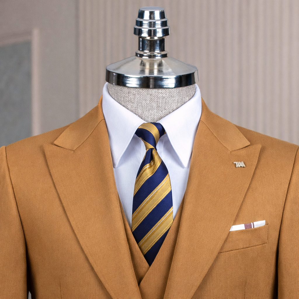 French Cuff Men's Camel Single Buttoned 3-Piece Suit