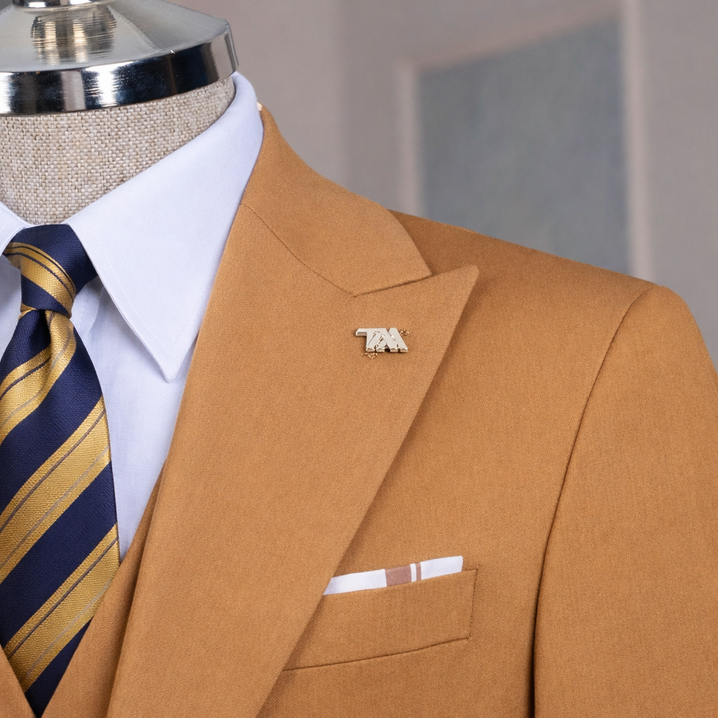 French Cuff Men's Camel Single Buttoned 3-Piece Suit