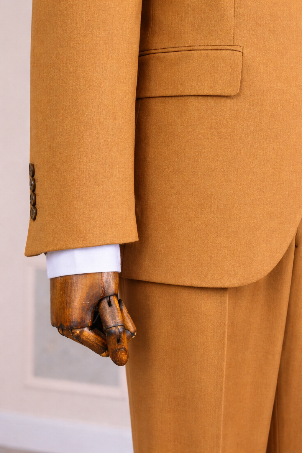 French Cuff Men's Camel Single Buttoned 3-Piece Suit