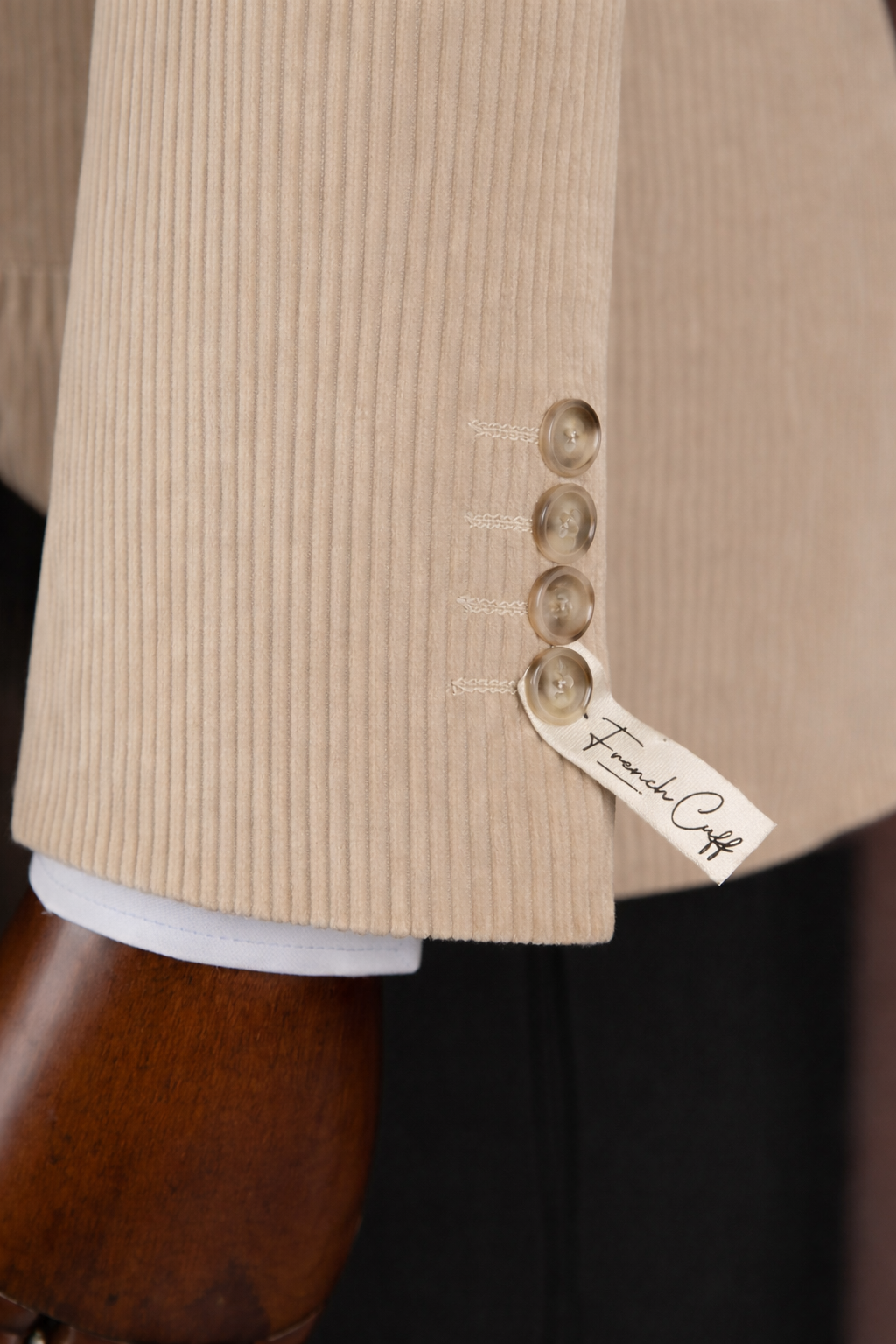 French Cuff Men's Corduroy Beige Double Breasted  Blazer