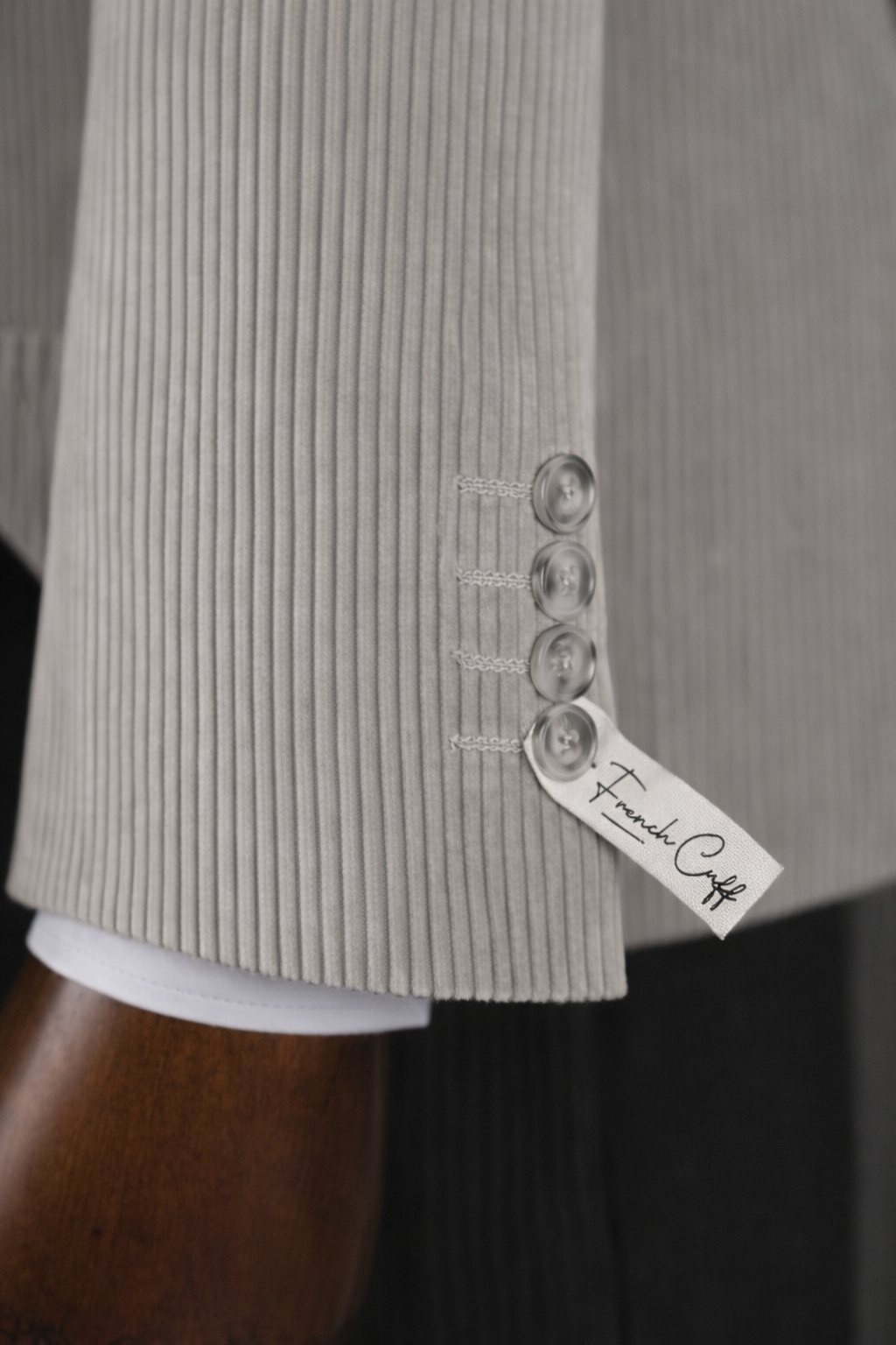 French Cuff Men's Corduroy Dark Grey Double Breasted  Blazer