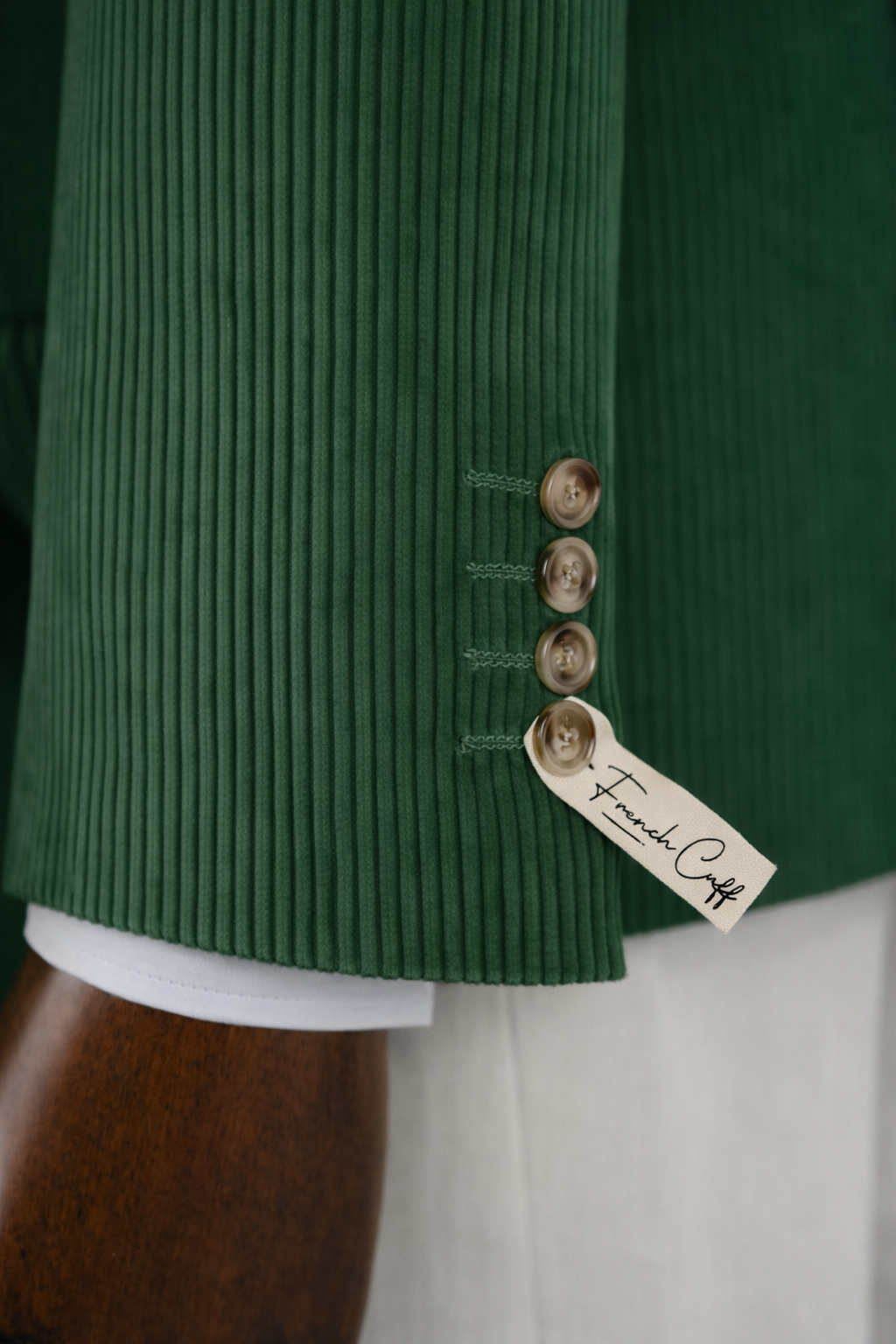 French Cuff Men's Corduroy Green Double Breasted  Blazer