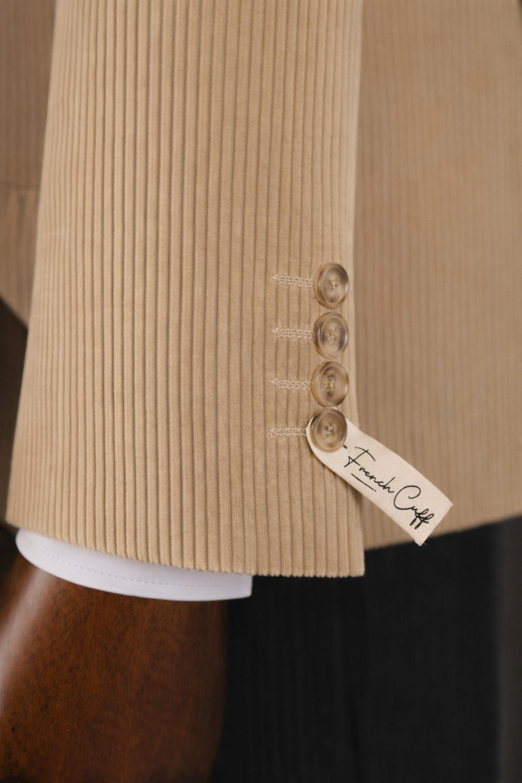 French Cuff Men's Corduroy Khaki Double Breasted Blazer