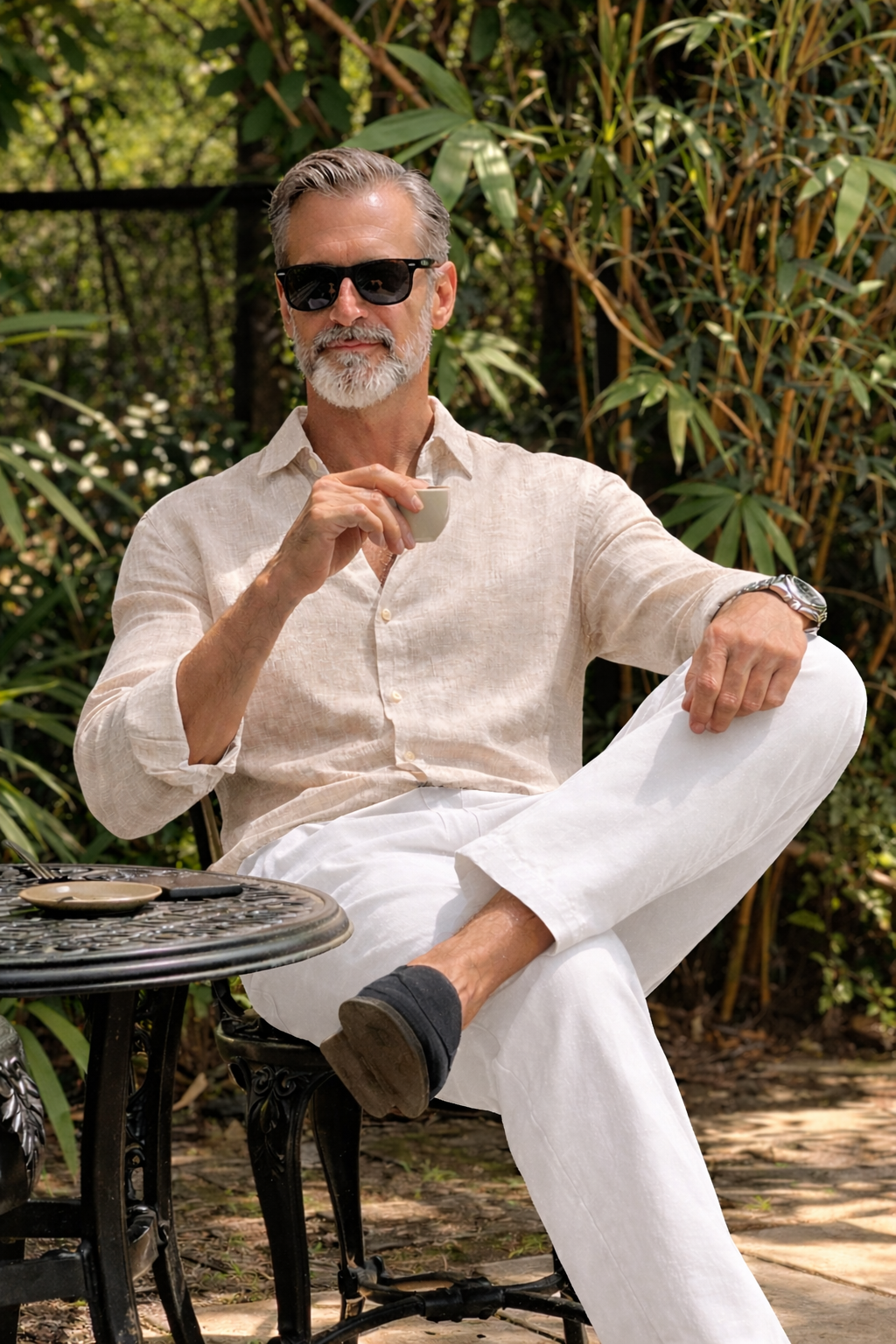 Full Sleeve Linen Pair For Men | Beige Linen Shirt with White Linen Pant