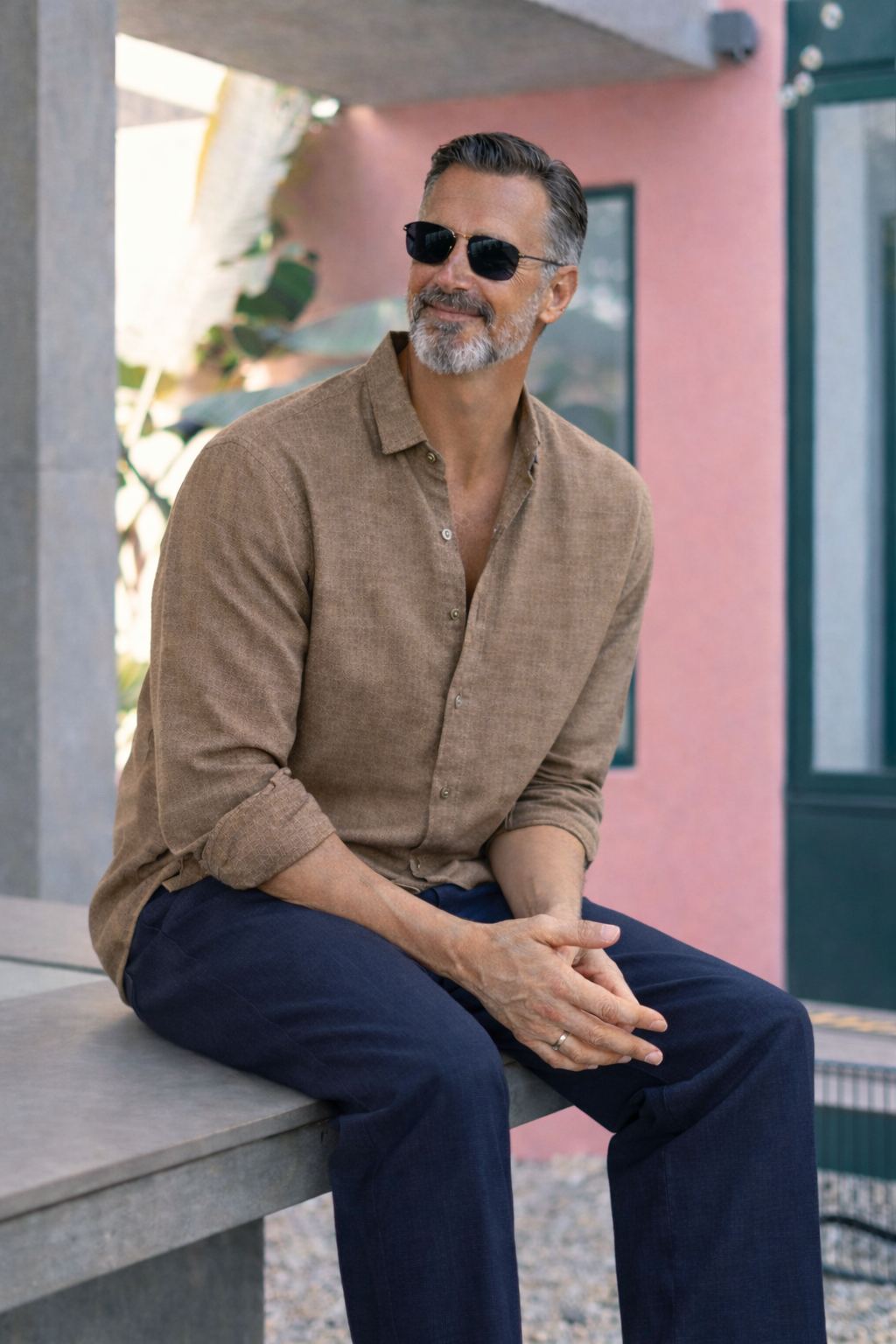 Full Sleeve Linen Pair For Men | Brown Linen Shirt with navy Linen Pant
