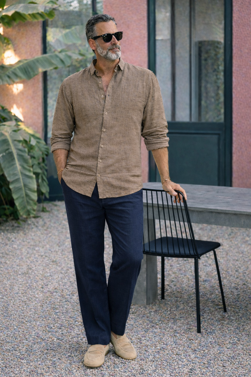 Full Sleeve Linen Pair For Men | Brown Linen Shirt with navy Linen Pant