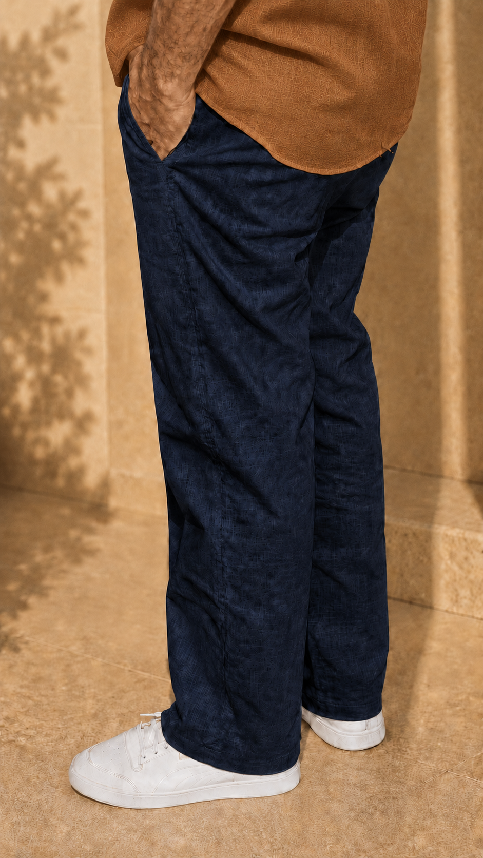 Half Sleeve Belgium Linen Pair For Men | Brown Shirt with Navy Pant by frenchcuff
