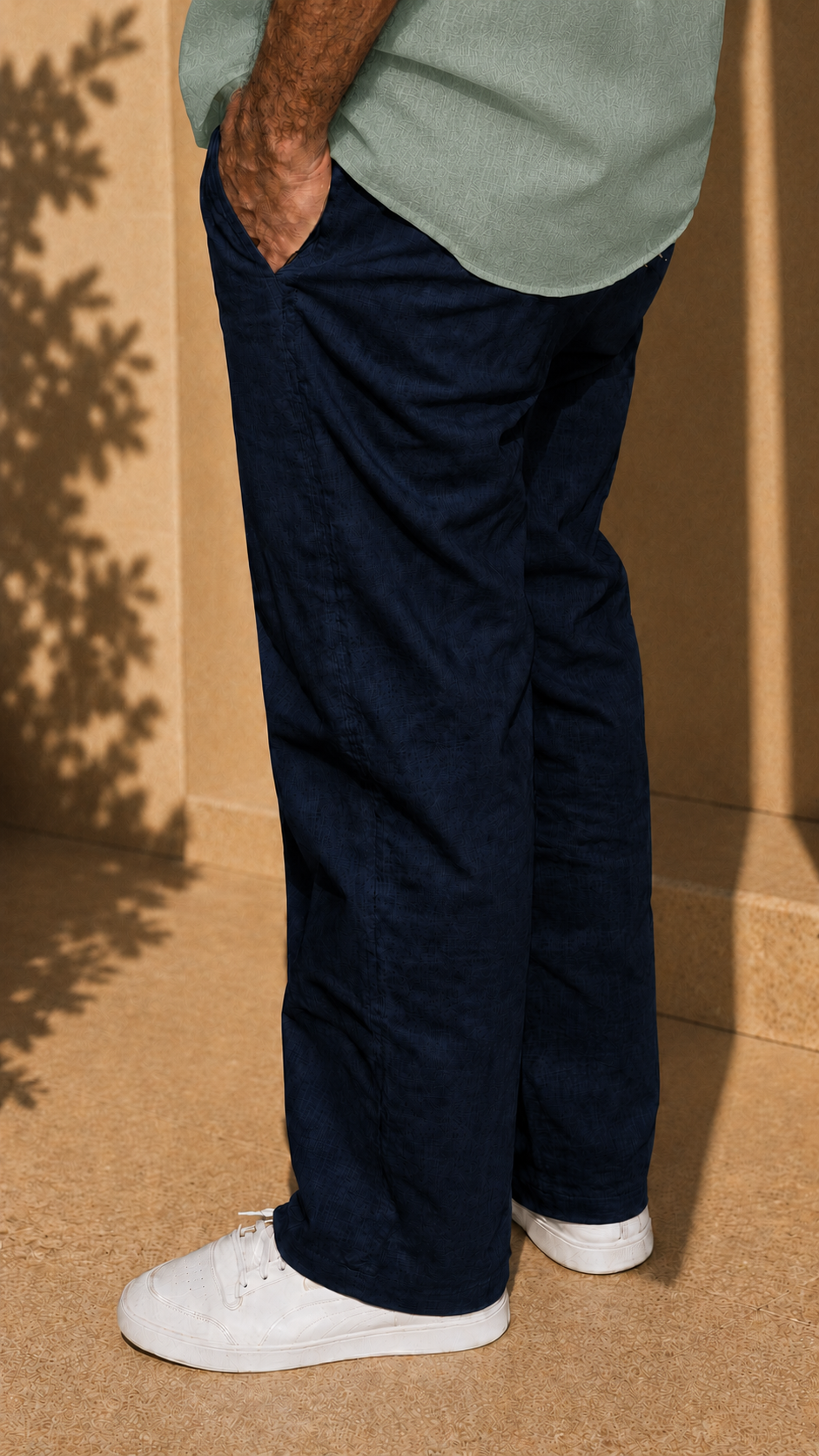 Full Sleeve Belgium Linen Pair For Men | Minty Green Shirt with Navy Pant by frenchcuff