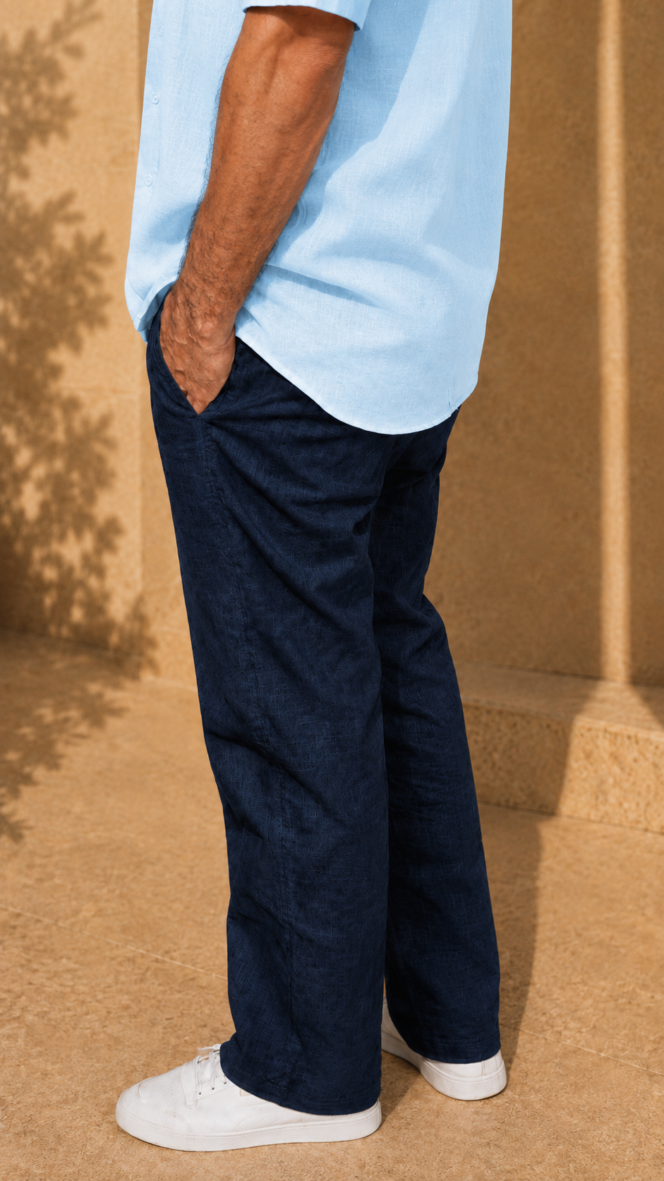 Full Sleeve Belgium Linen Pair For Men | Sky Blue Shirt with Navy Pant by frenchcuff