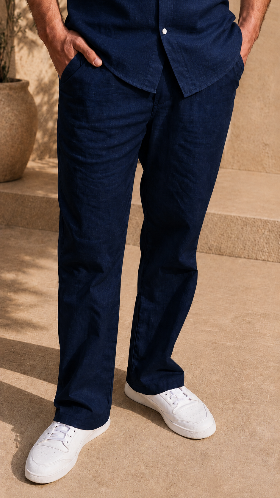 Full Sleeve Belgium Linen Pair For Men | Navy Shirt with Navy Pant by frenchcuff