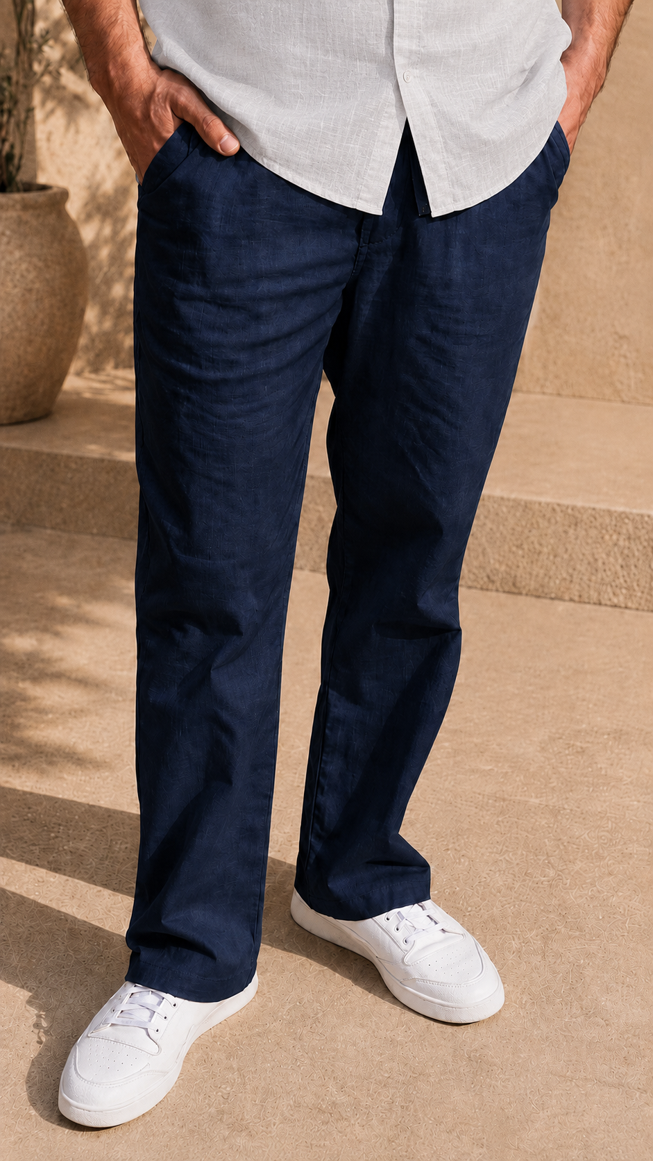 Half Sleeve Belgium Linen Pair For Men | Grey Shirt with Navy Pant by frenchcuff