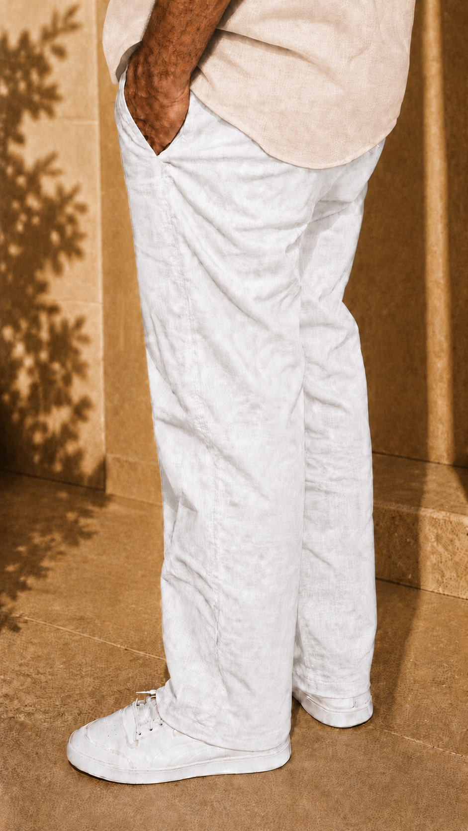 Half Sleeve Belgium Linen Pair For Men | Beige Shirt with White Pant by frenchcuff