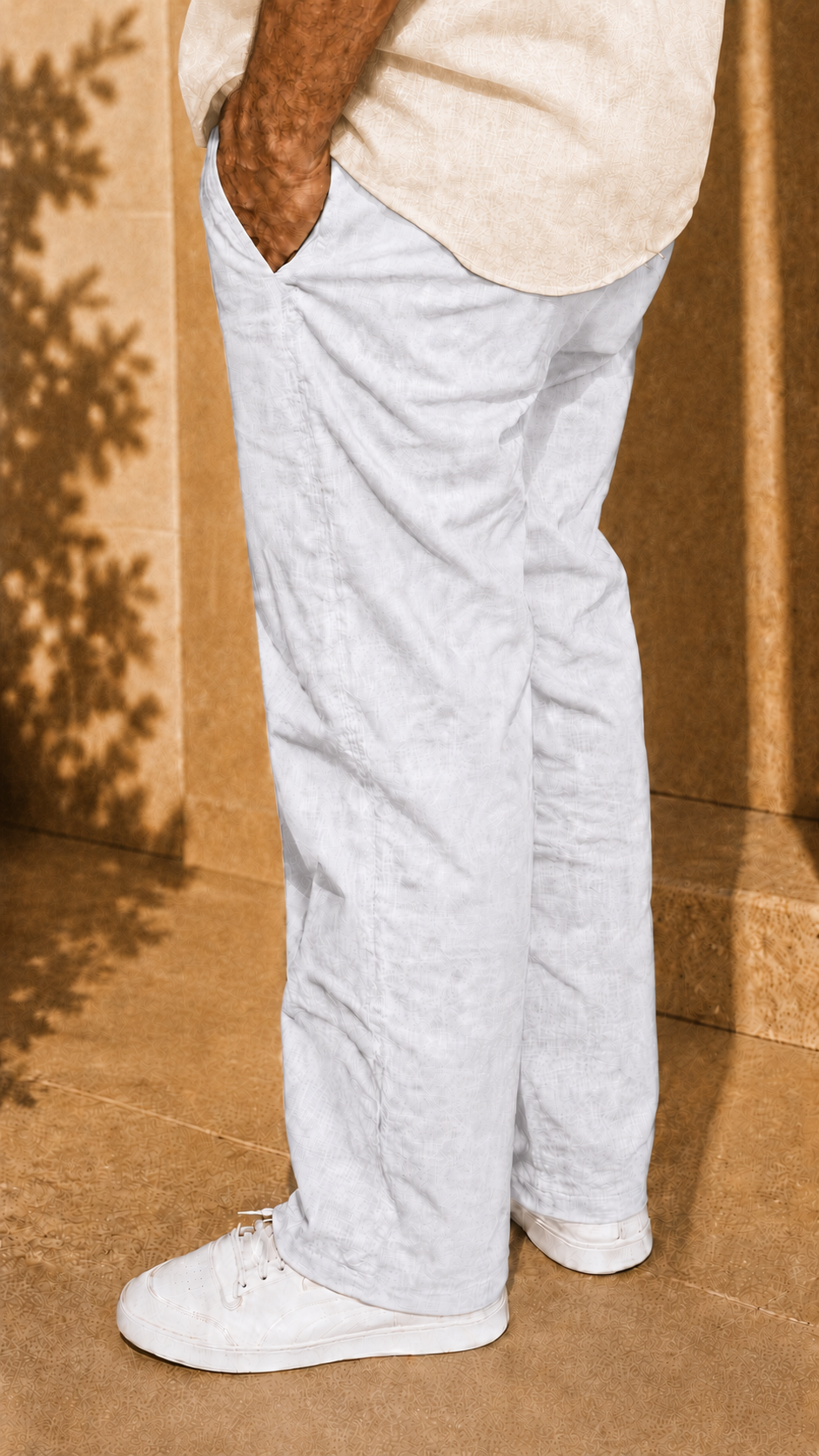 Half Sleeve Belgium Linen Pair For Men | Khaki Shirt with White Pant by frenchcuff
