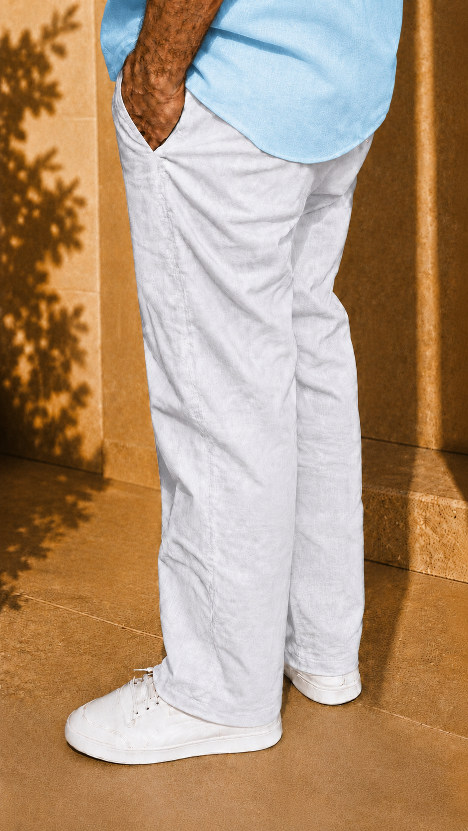Full Sleeve Belgium Linen Pair For Men | Sky Blue Shirt with White Pant by frenchcuff