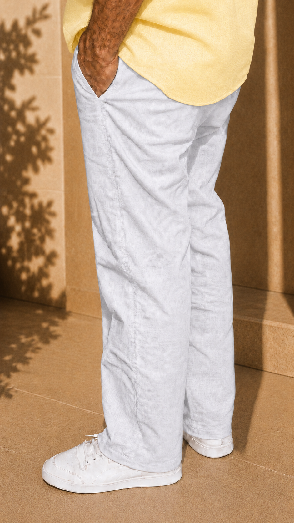 Half Sleeve Belgium Linen Pair For Men | Buttery Yellow Shirt with White Pant by frenchcuff