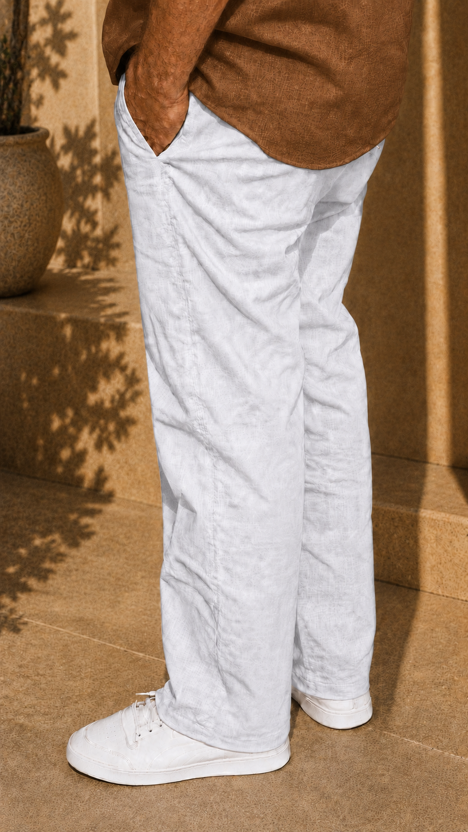 Half Sleeve Belgium Linen Pair For Men | Brown Shirt with White Pant by frenchcuff