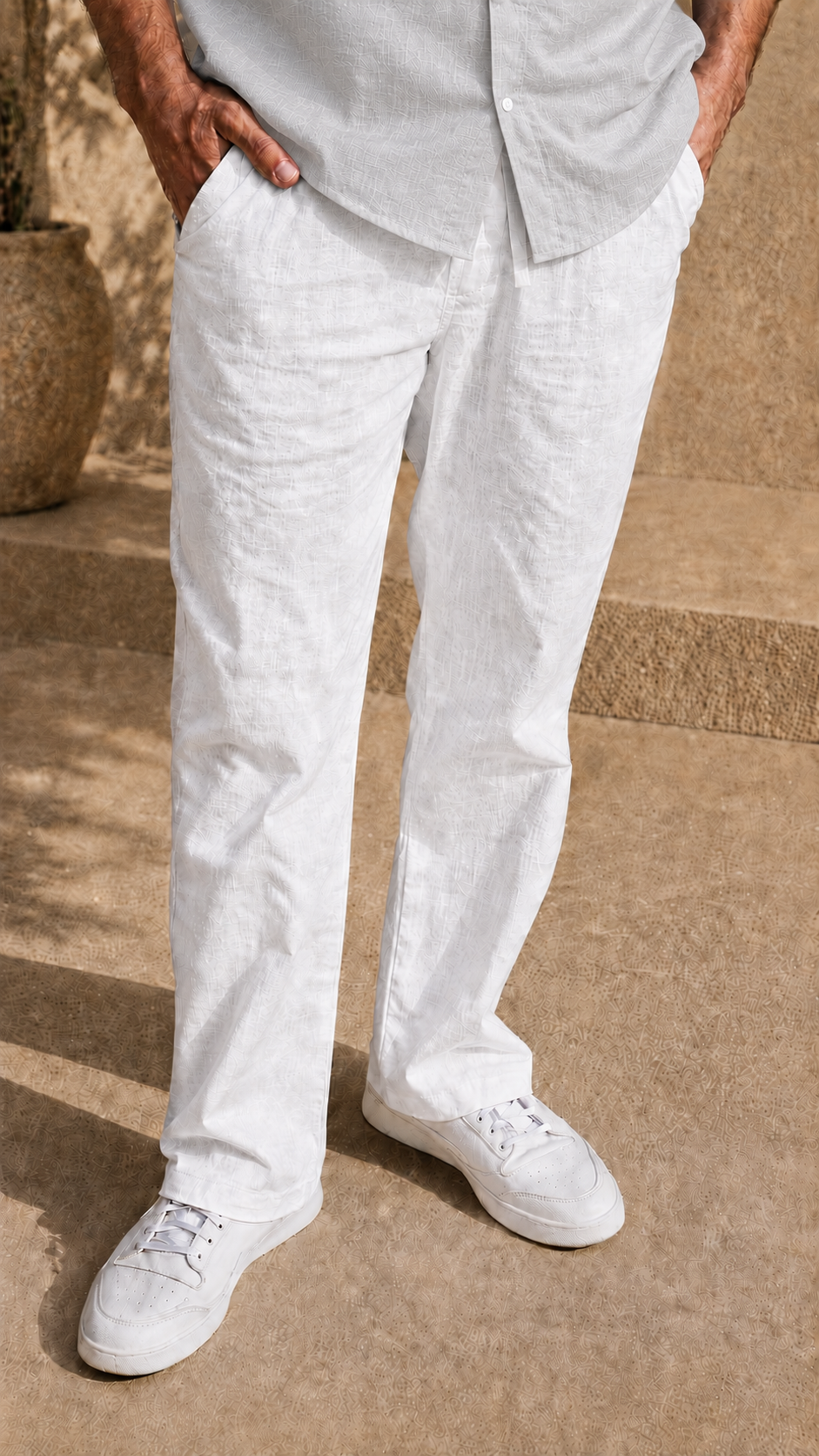 Full Sleeve Belgium Linen Pair For Men | Grey Shirt with White Pant by frenchcuff