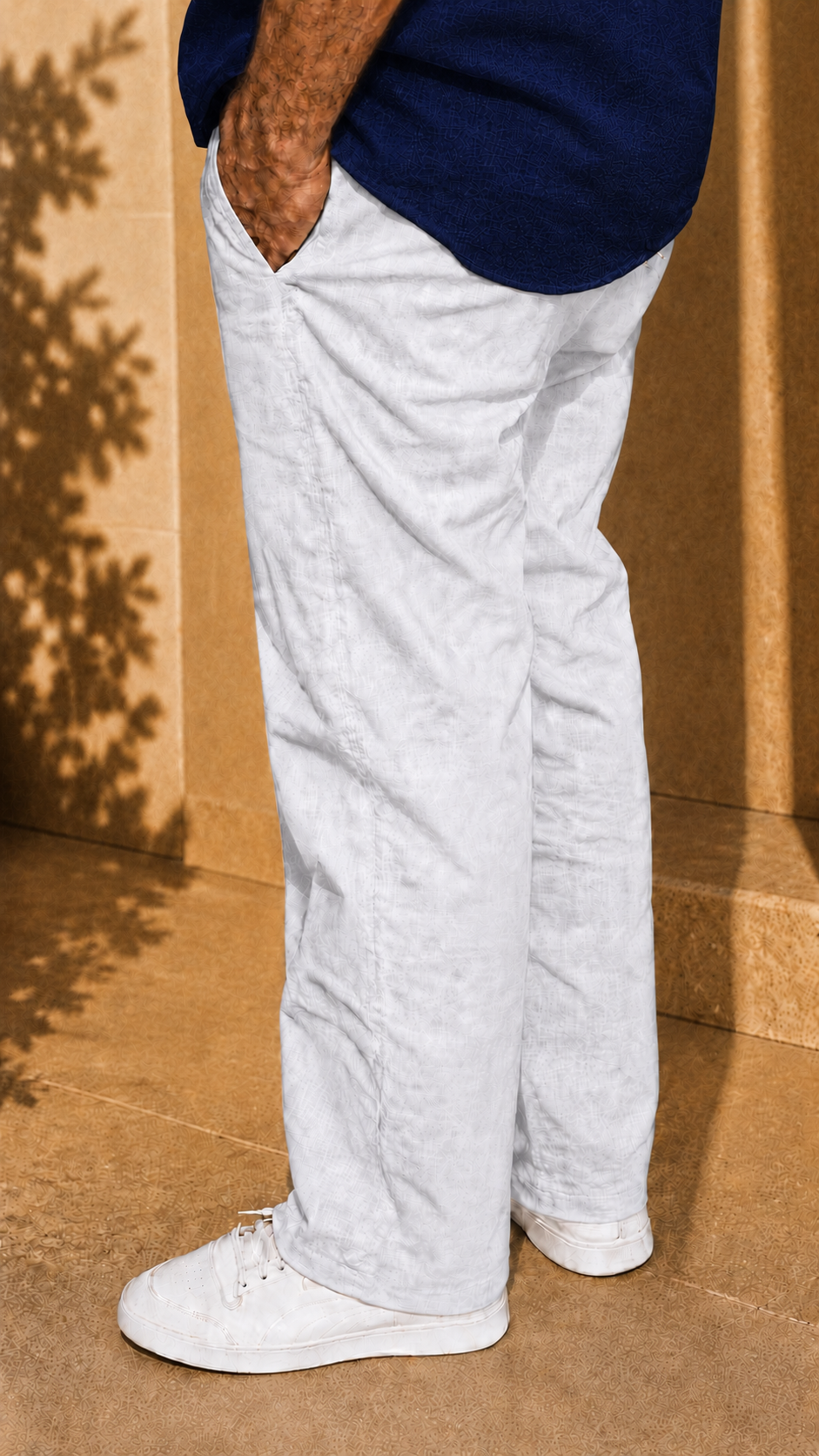 Full Sleeve Belgium Linen Pair For Men | Navy Blue Shirt with White Pant by frenchcuff