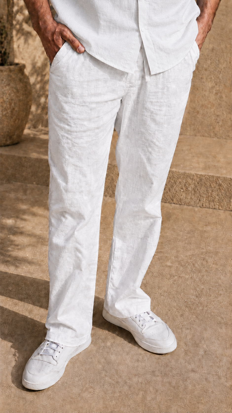 Full Sleeve Belgium Linen Pair For Men | White with White Pant by frenchcuff