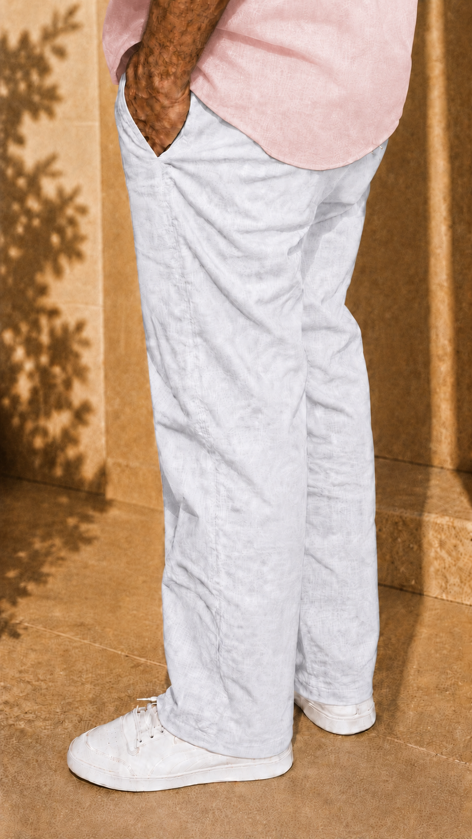 Full Sleeve Belgium Linen Pair For Men | Powder Pink Shirt with White Pant