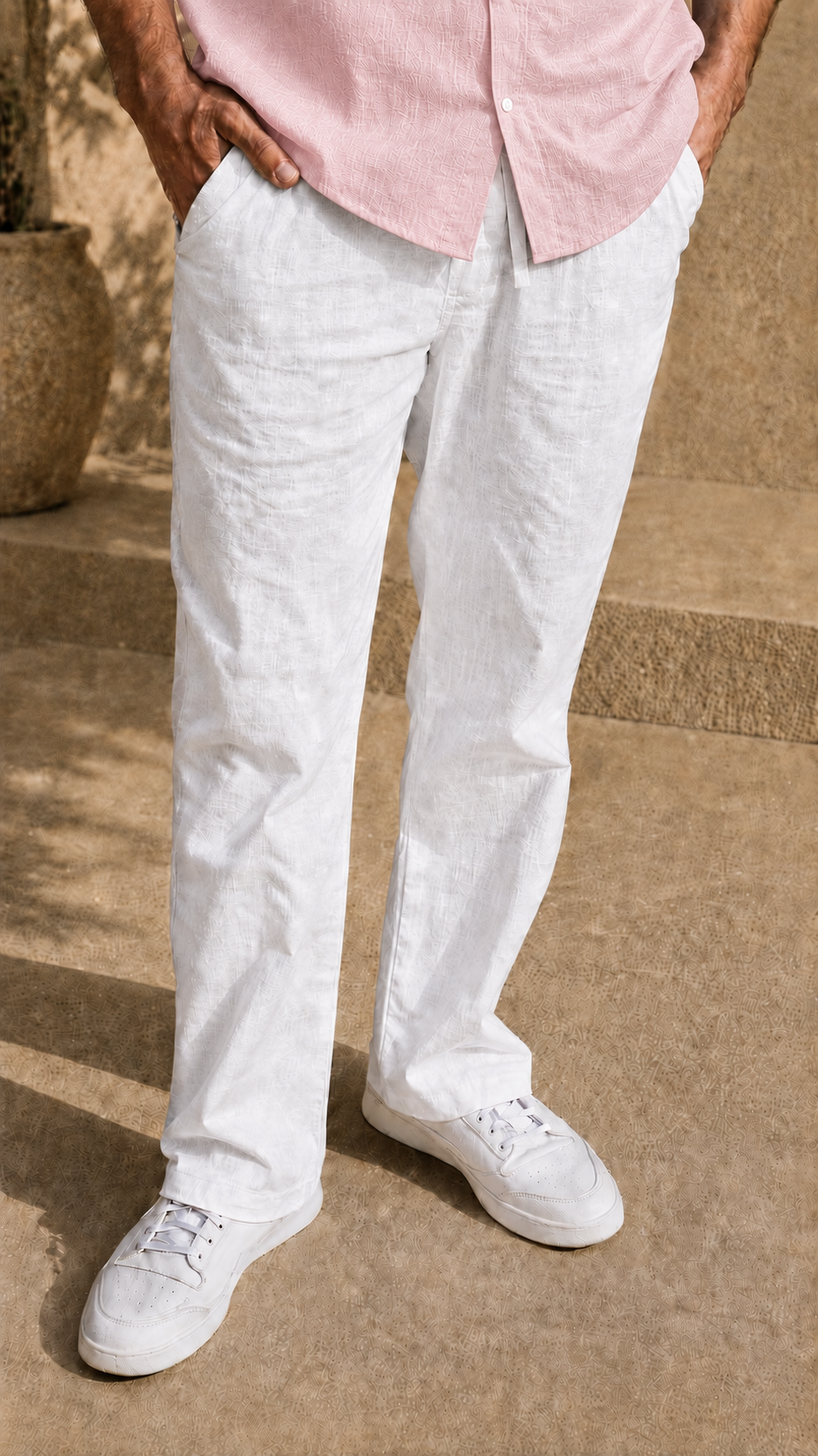 Full Sleeve Belgium Linen Pair For Men | Powder Pink Shirt with White Pant