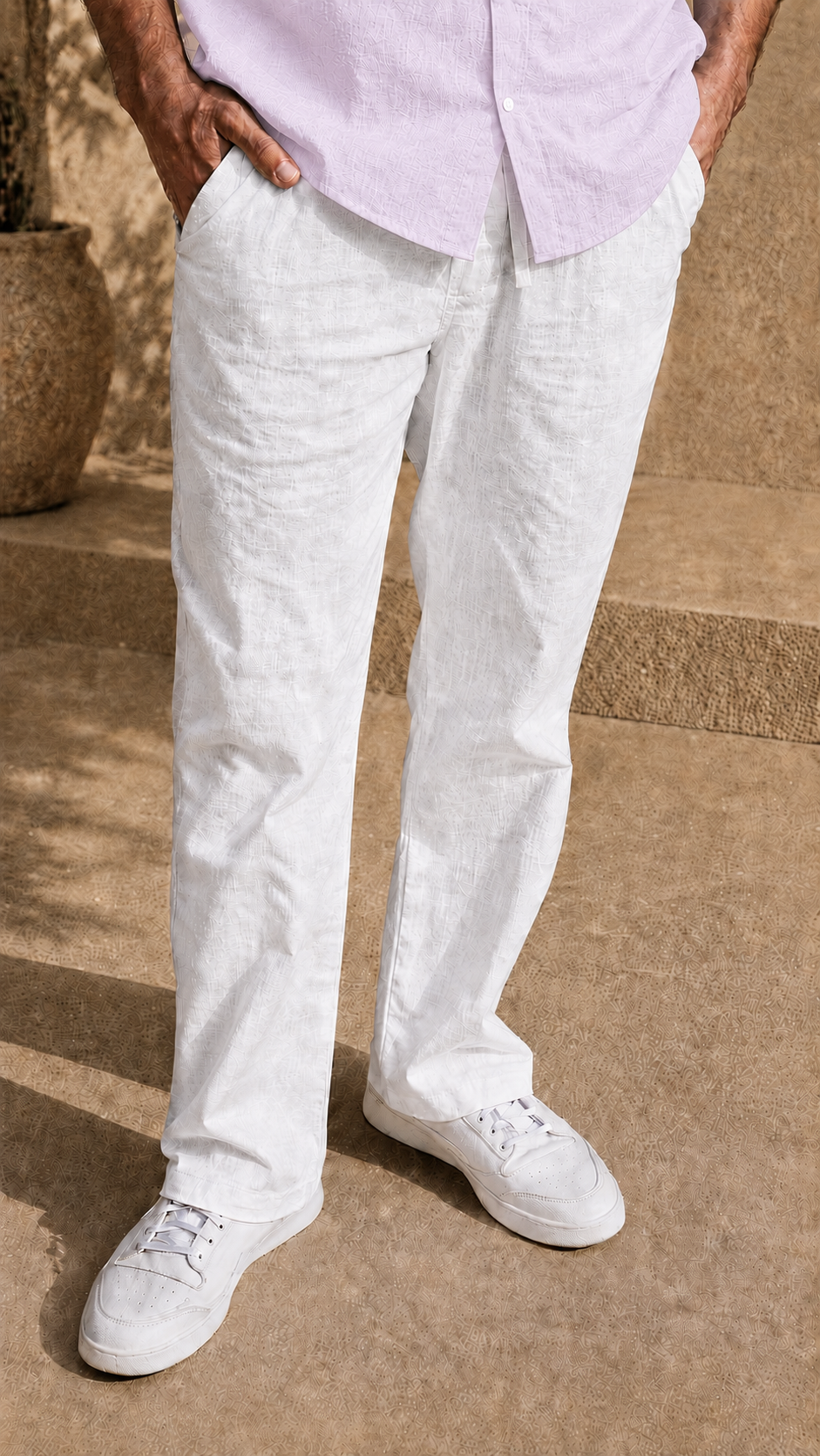 Full Sleeve Belgium Linen Pair For Men | Lavender Shirt with White Pant by frenchcuff