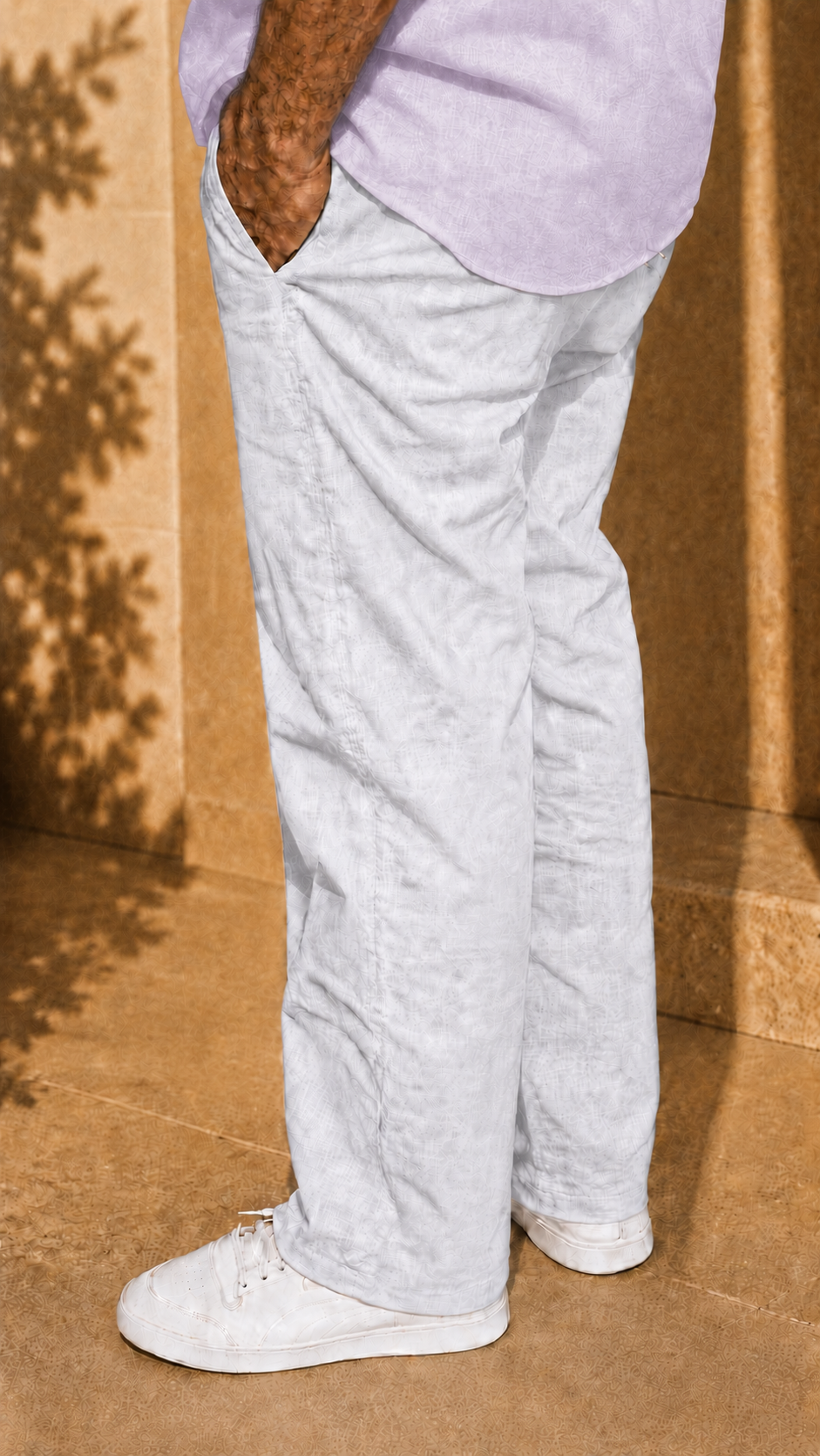 Half Sleeve Belgium Linen Pair For Men | Lavender Shirt with White Pant by frenchcuff