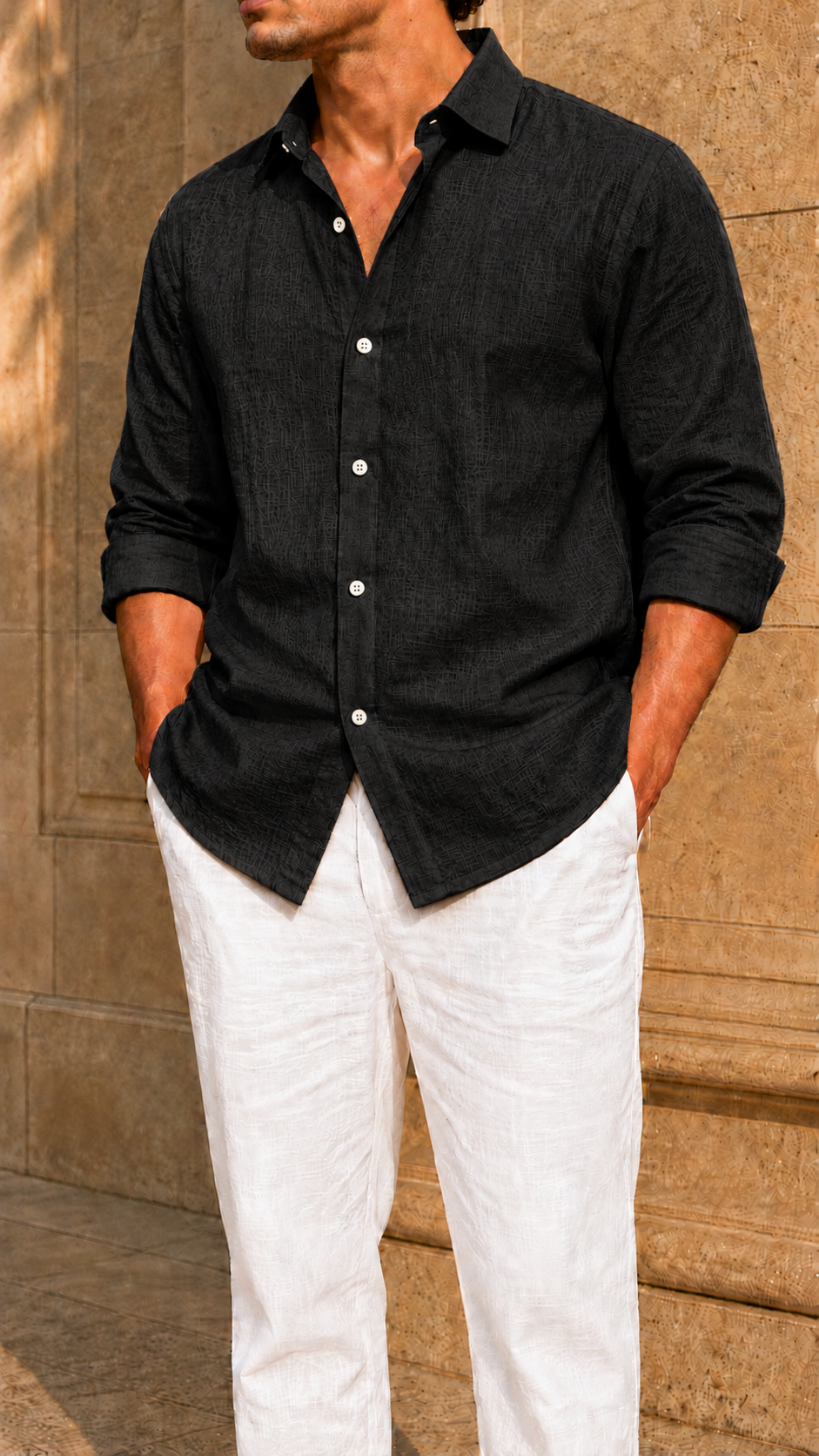 Full Sleeve Belgium Linen Pair For Men | Black Shirt with White Pant by frenchcuff