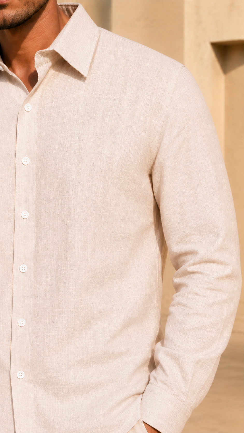 Full Sleeve Belgium Linen Pair For Men | Beige Shirt with Black Pant by frenchcuff