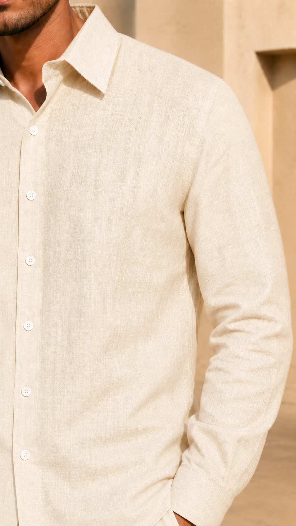 Full Sleeve Belgium Linen Pair For Men | Khaki Shirt with Navy Pant by frenchcuff