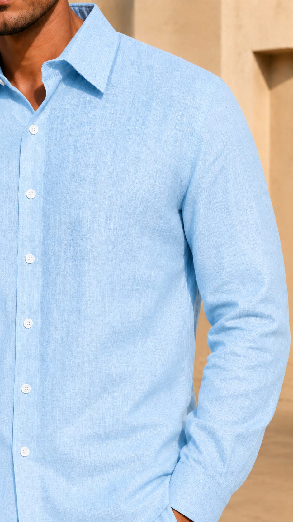 Full Sleeve Belgium Linen Pair For Men | Sky Blue Shirt with Navy Pant by frenchcuff