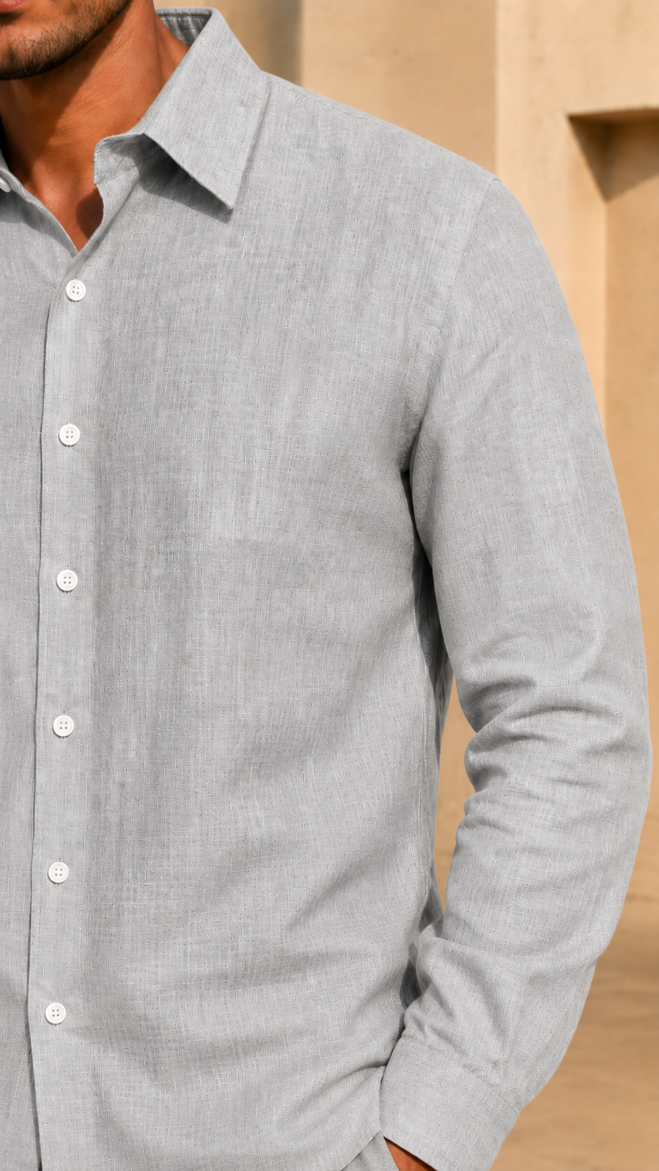 Full Sleeve Belgium Linen Pair For Men | Grey Shirt with White Pant by frenchcuff