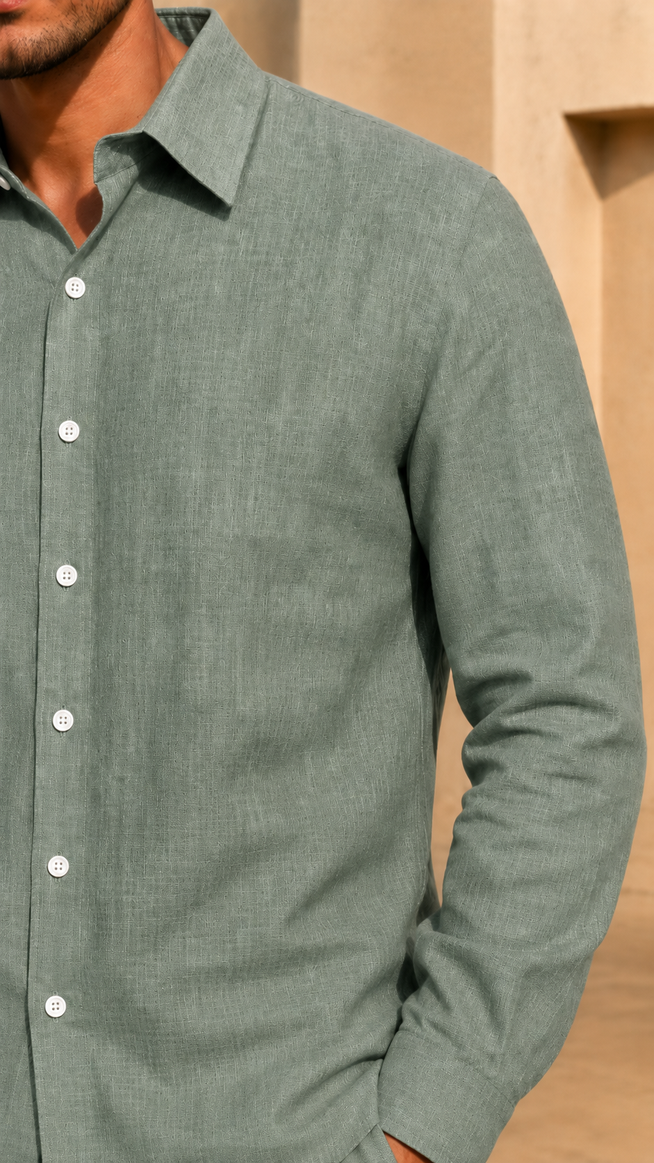 Full Sleeve Belgium Linen Pair For Men | Minty Green Shirt with Black Pant by frenchcuff